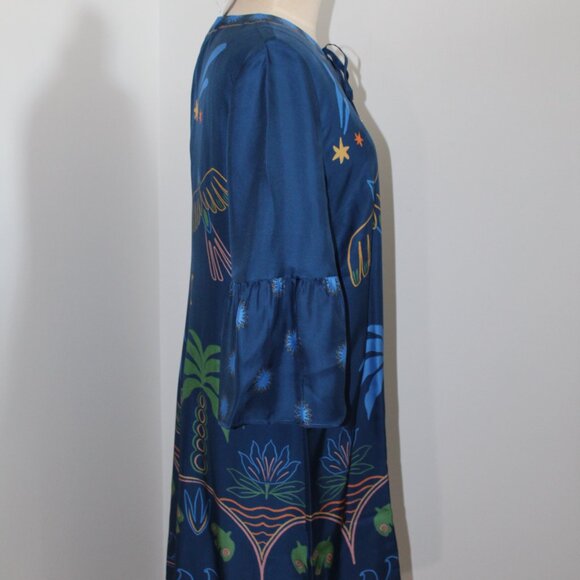 NWT Johnny Was Jade JWLA Biya Lorianne Lined Dress Del Tie Front Bell Sleeve - Picture 9 of 10